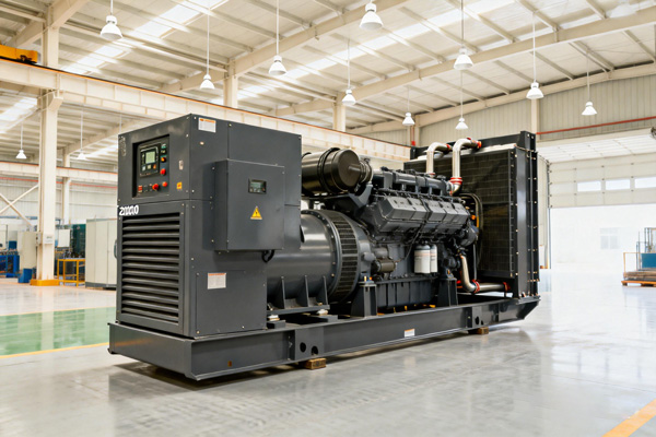 Open-frame diesel generator set on a steel base frame